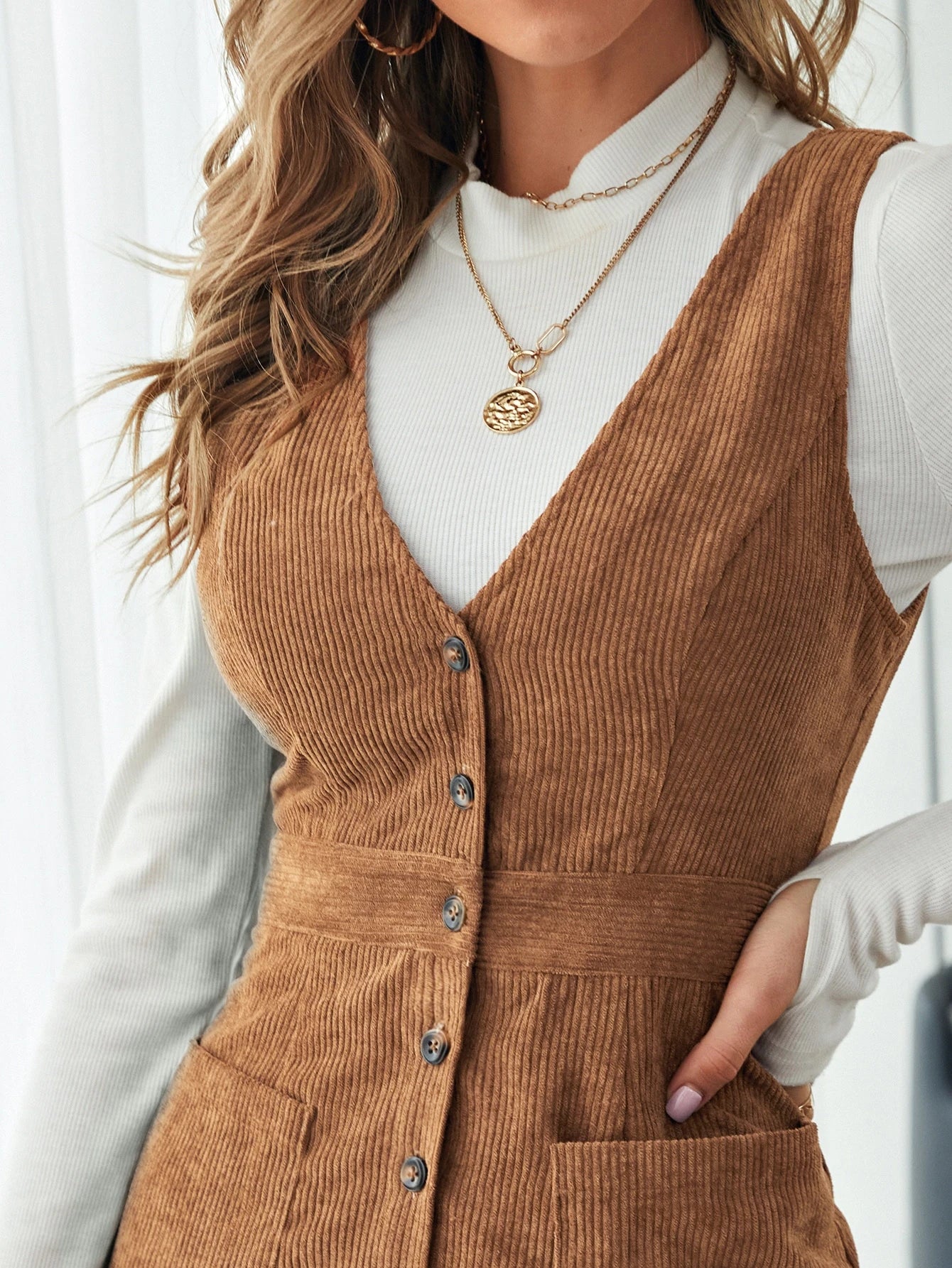 Corduroy Dress - Camel