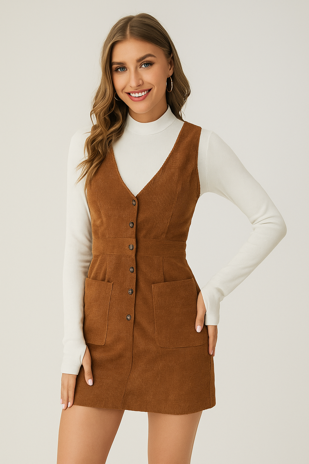 Corduroy Dress - Camel